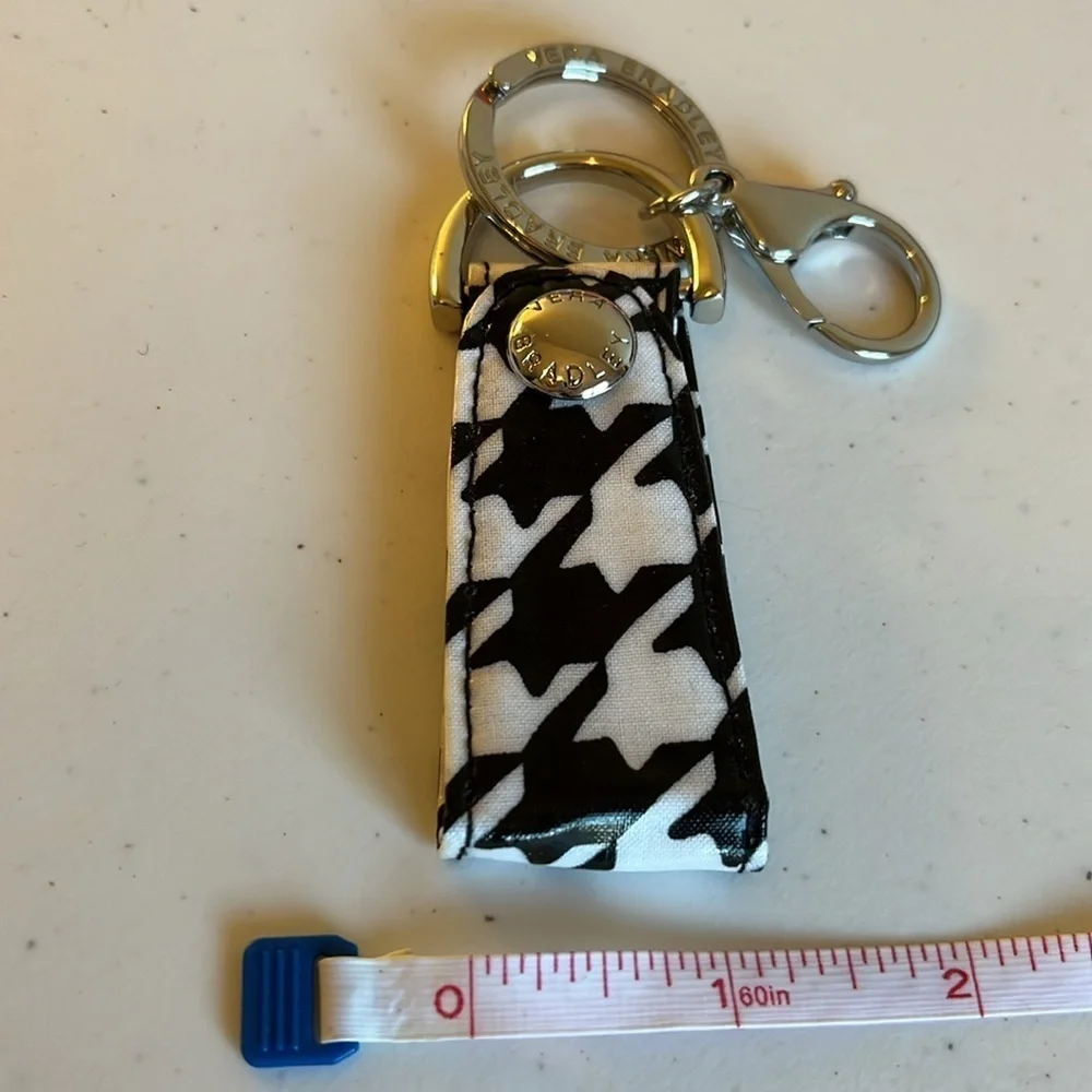 Vera Bradley Keychain Silver-tone Lobster Clip Key Ring Black White Houndstooth